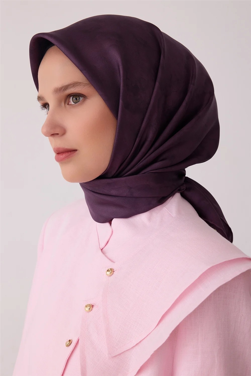 Belli Mor Soyut Desen %100 Twill Ipek Eşarp 4428-57 görsel 2