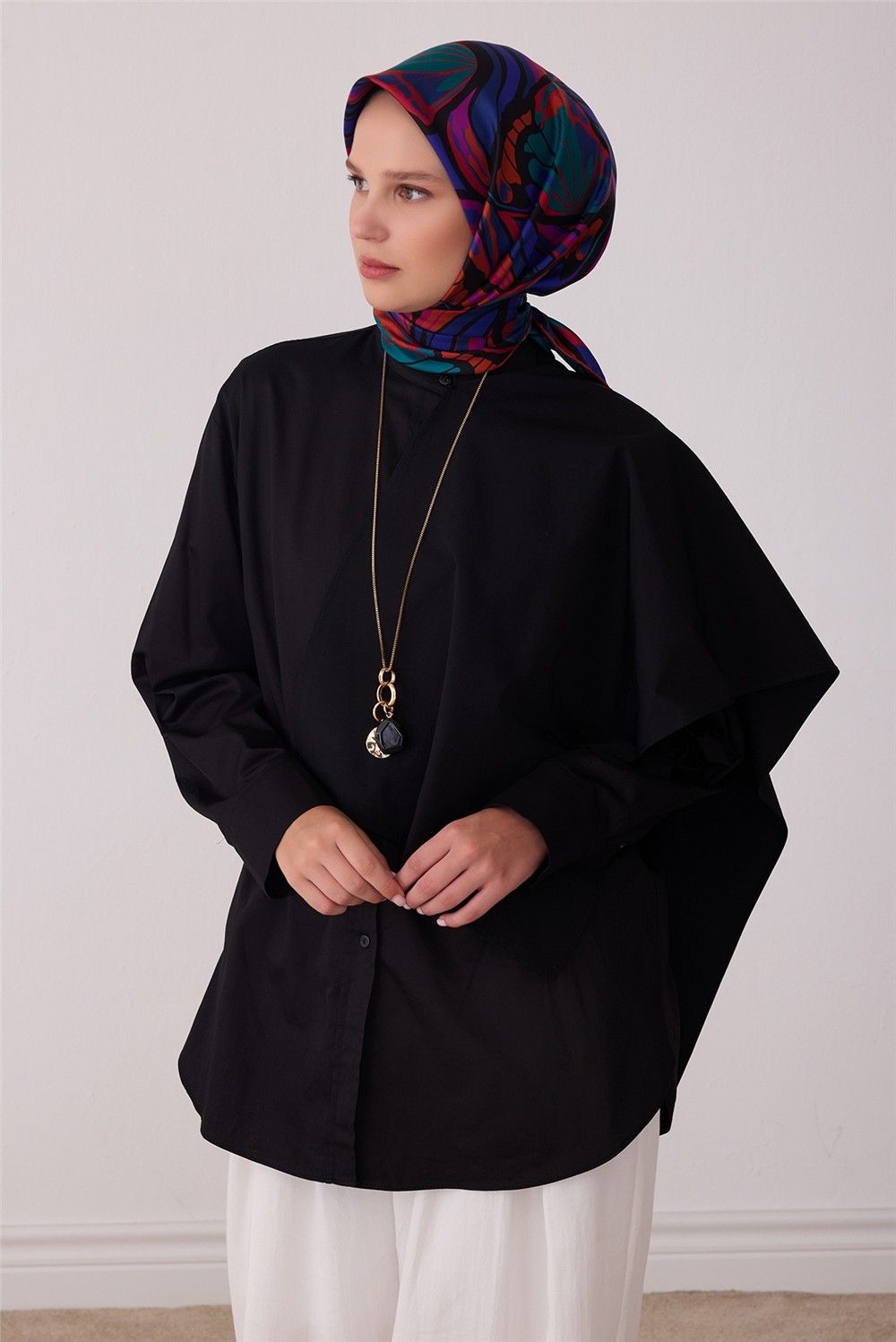 Belli Mor Soyut Desen %100 Twill Ipek Eşarp 4417-56
