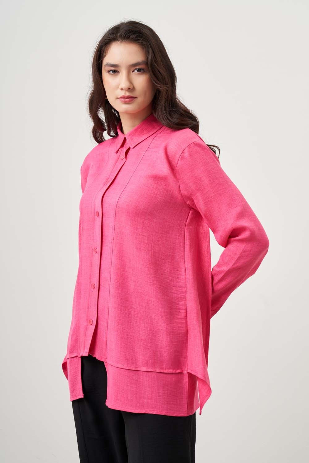 Mizalle Keten Dokulu Katlı Fuşya Tunik görsel 4