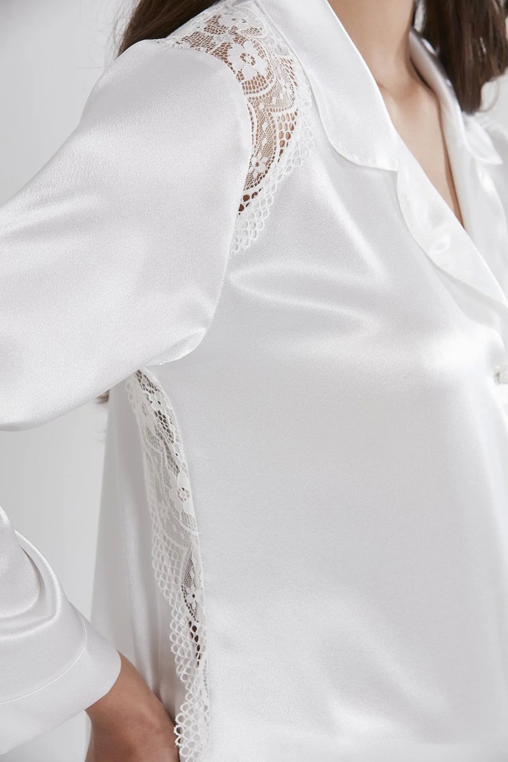Pierre Cardin Saten Dantelli Pijama Takımı 1438 - Ekru görsel 3