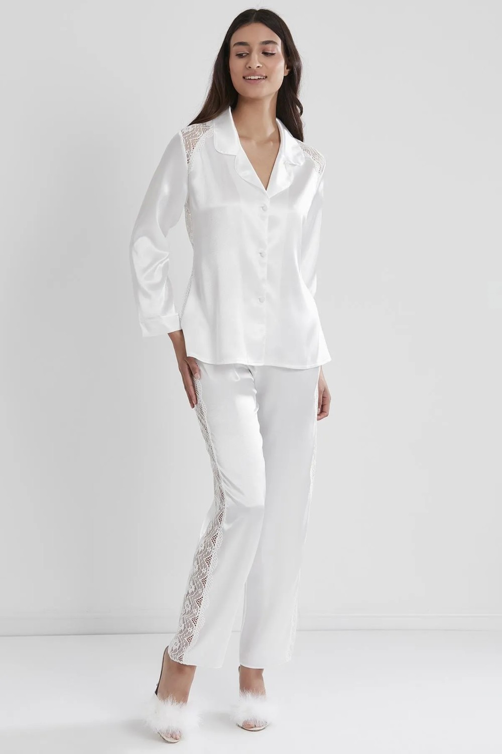 Pierre Cardin Saten Dantelli Pijama Takımı 1438 - Ekru görsel 4