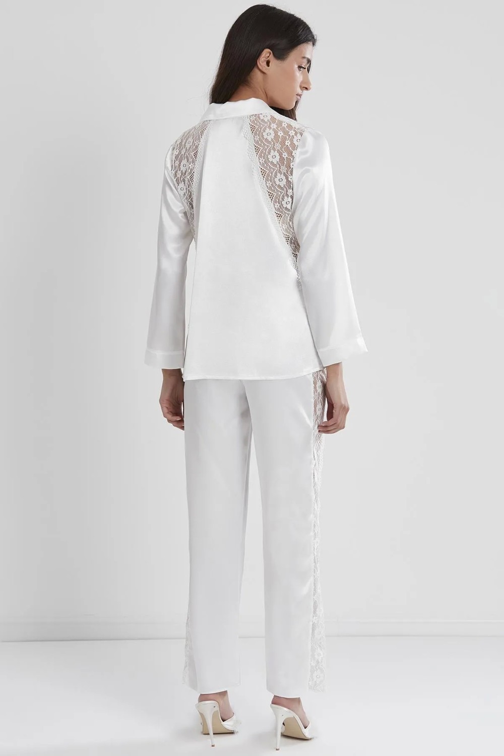 Pierre Cardin Saten Dantelli Pijama Takımı 1438 - Ekru görsel 5