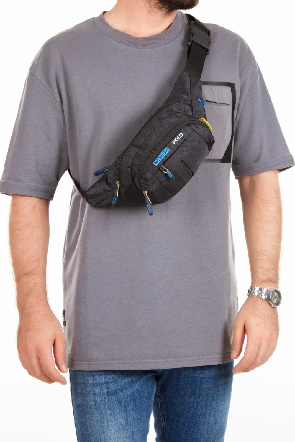 Tuldar Unisex Siyah Kumaş Usb Kulaklık Çıkışlı Crossbody Çapraz Omuz Göğüs Ve Bel Çantası tul360