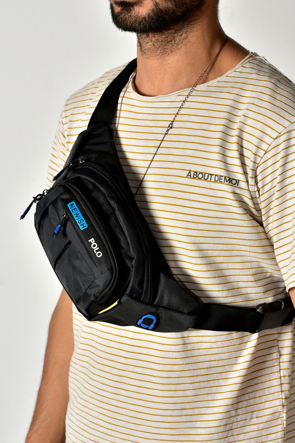 Tuldar Unisex Siyah Kumaş Usb Kulaklık Çıkışlı Crossbody Çapraz Omuz Göğüs Ve Bel Çantası tul360 görsel 5