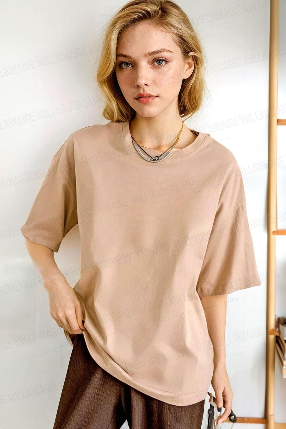 Millionaire Teenage Millionaire Kadın Bordo Oversize Truvakar Kol Basic T-Shirt İnce Kumaş Düz Tasarım