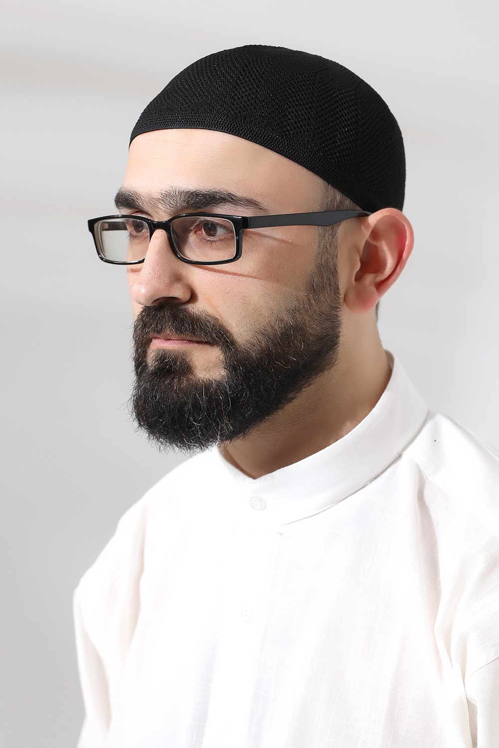 İhvan Lacivert Safir Dantel Detaylı Örme Namaz Takkesi