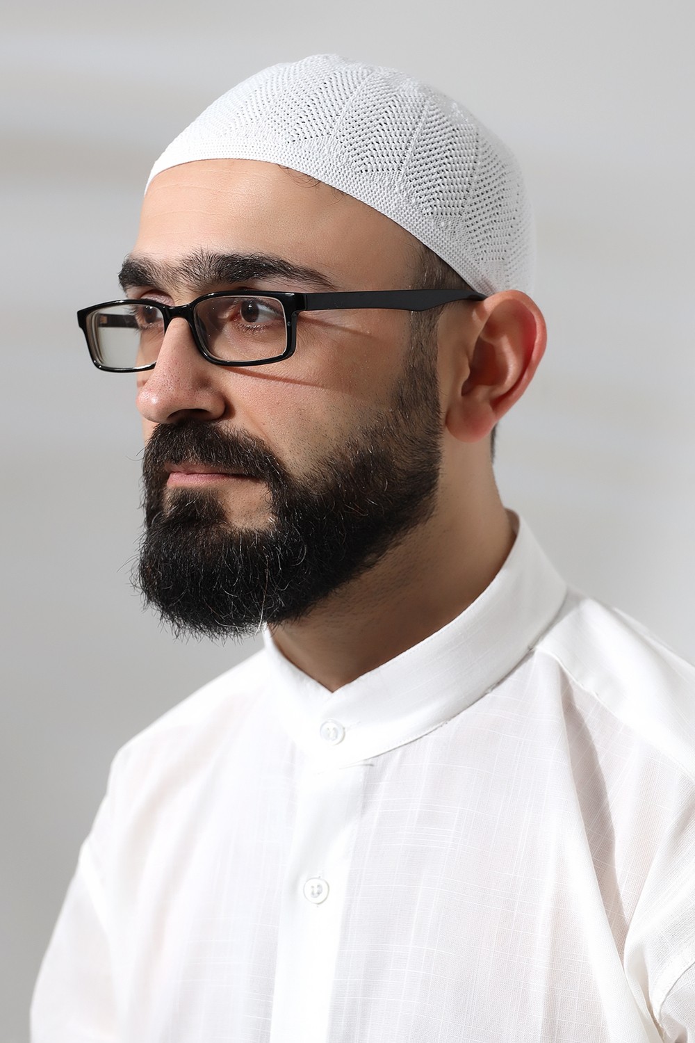 İhvan Lacivert Safir Dantel Detaylı Örme Namaz Takkesi