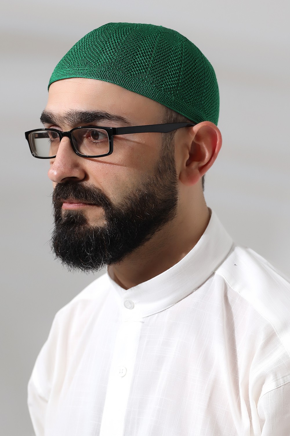 İhvan Lacivert Safir Dantel Detaylı Örme Namaz Takkesi