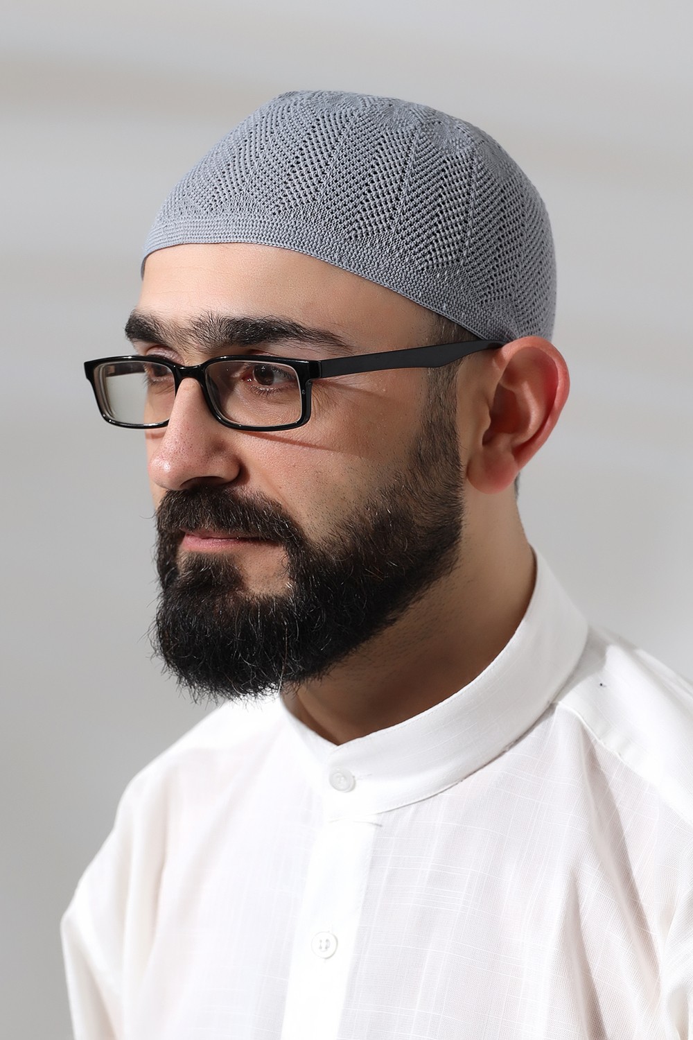 İhvan Lacivert Safir Dantel Detaylı Örme Namaz Takkesi görsel 6
