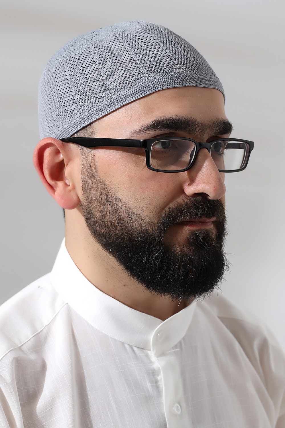 İhvan Lacivert Safir Dantel Detaylı Örme Namaz Takkesi görsel 7