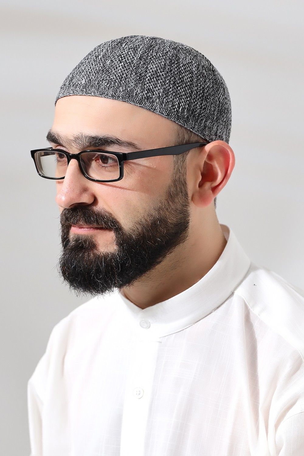 İhvan Lacivert Safir Dantel Detaylı Örme Namaz Takkesi