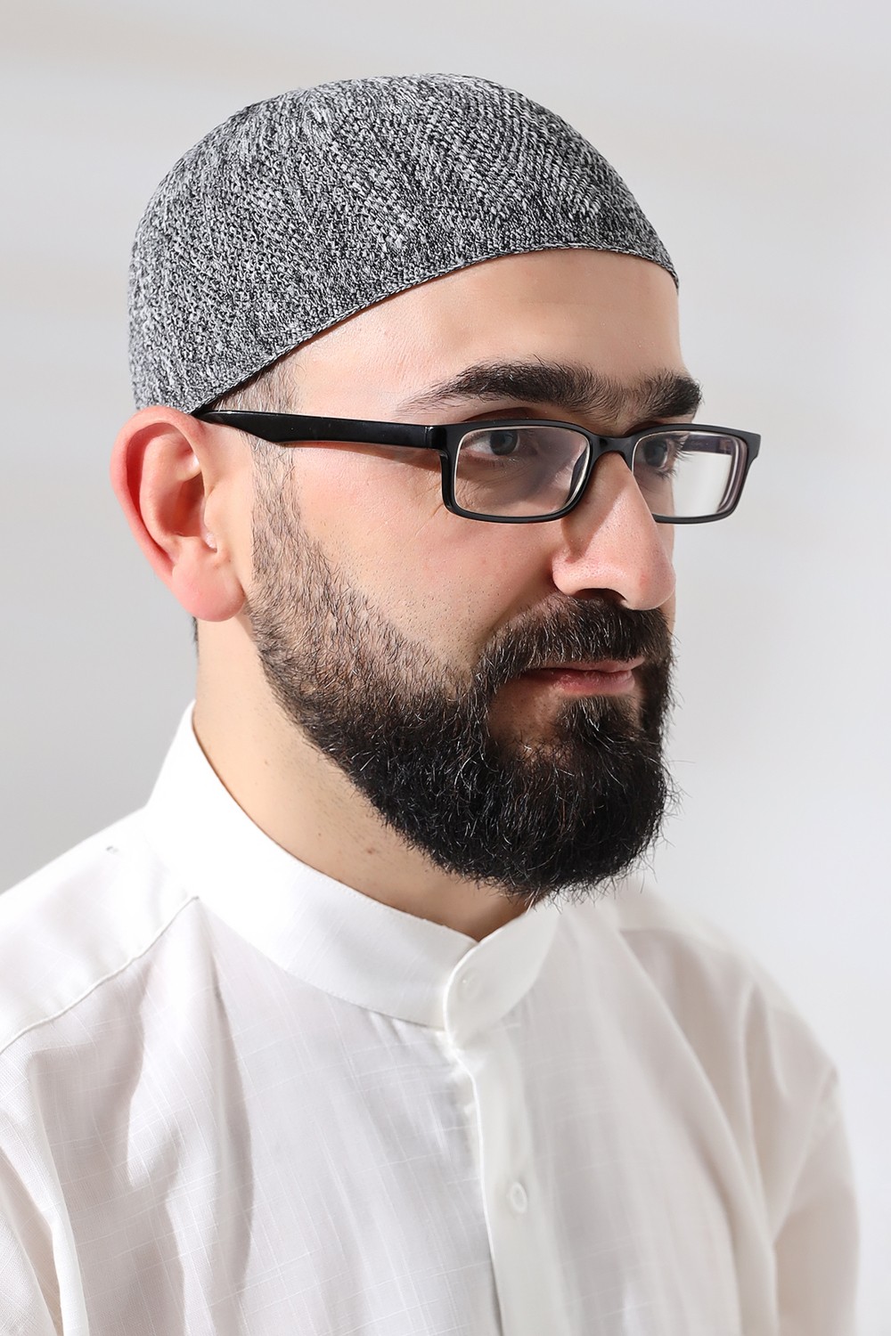 İhvan Lacivert Safir Dantel Detaylı Örme Namaz Takkesi görsel 2