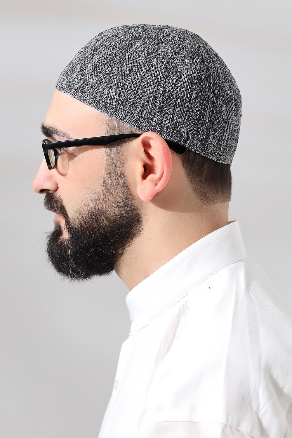 İhvan Lacivert Safir Dantel Detaylı Örme Namaz Takkesi görsel 3