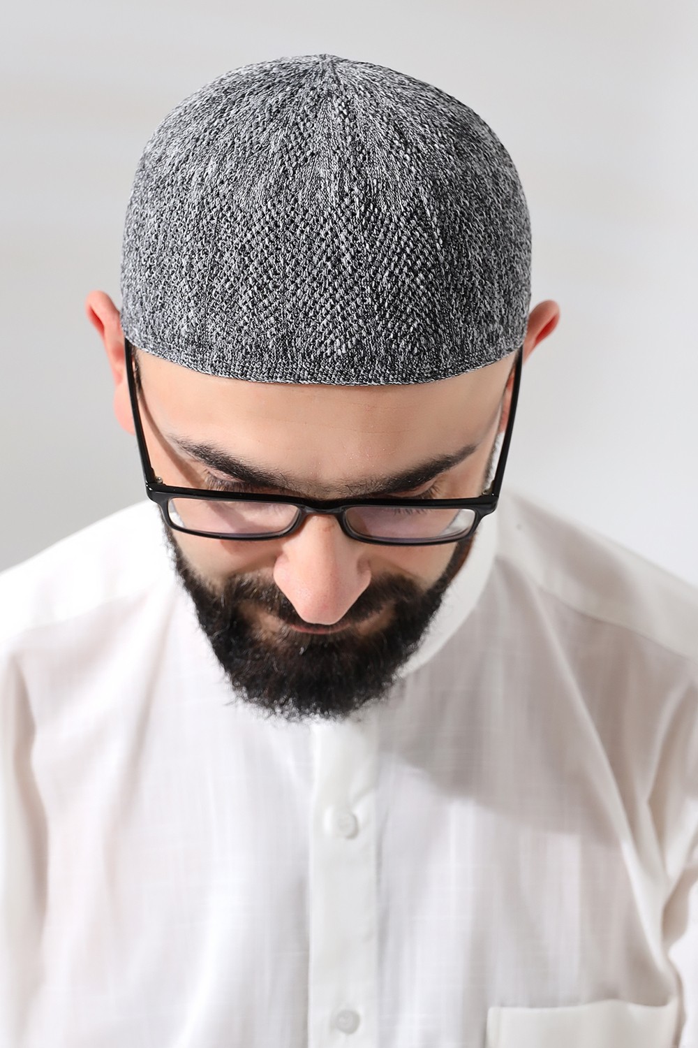 İhvan Lacivert Safir Dantel Detaylı Örme Namaz Takkesi görsel 4