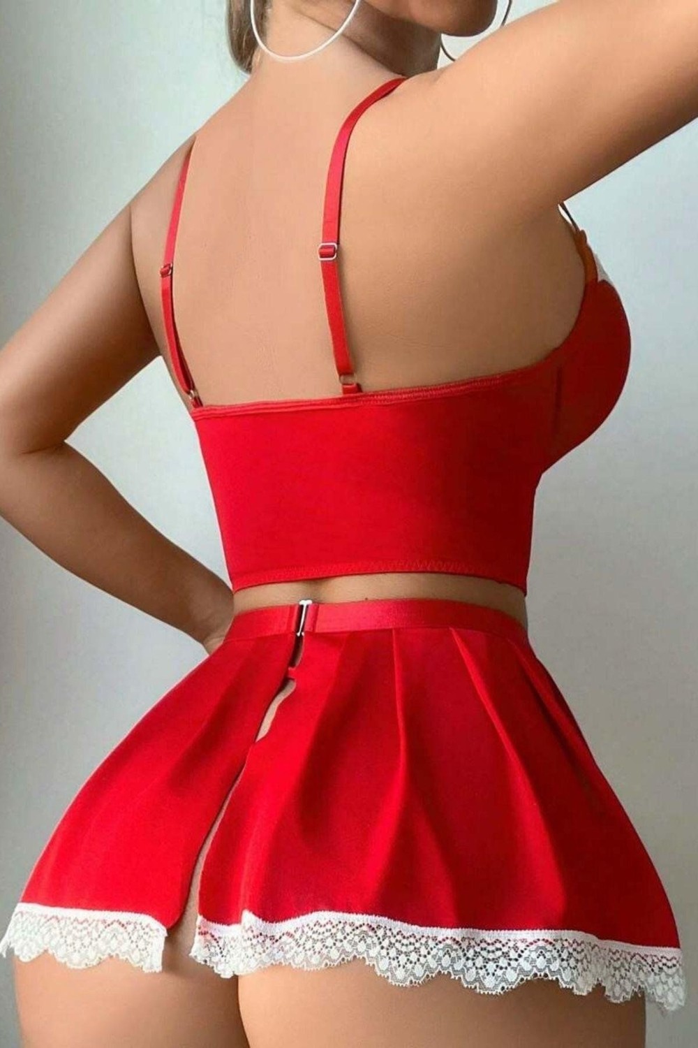 Bella Notte Kırmızı Fransız Model Kostüm Kadın İç Giyim Özel Tasarım Dantel Detaylı görsel 2