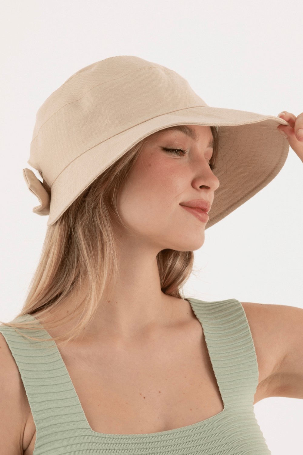 Hat Town Fiyonk Detaylı Keten Bucket Kadın Şapka görsel 3