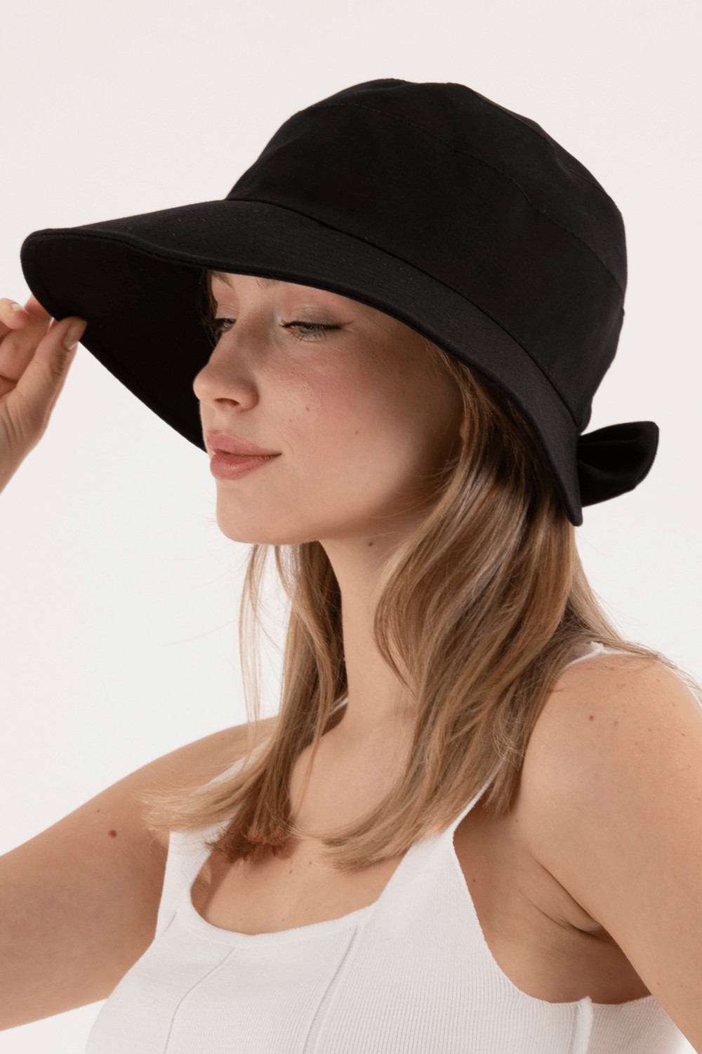Hat Town Fiyonk Detaylı Keten Bucket Kadın Şapka