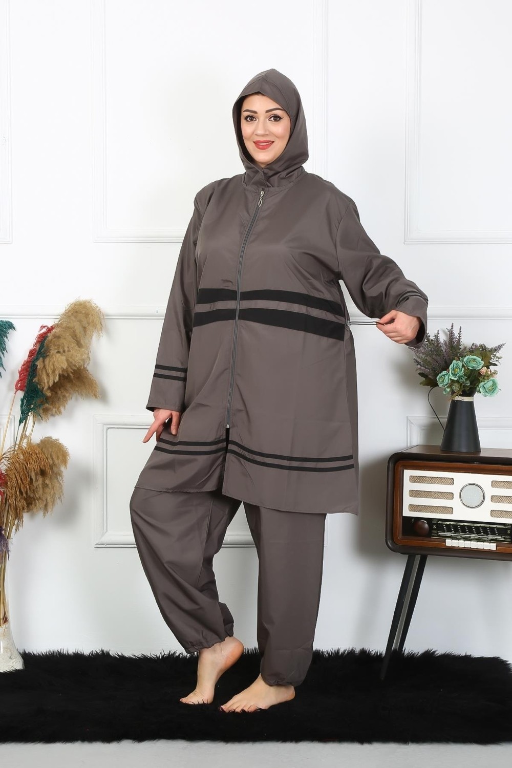 Akbeniz Büyük Beden Tesettür Mayo 7XL-8XL-9XL-10XL Füme 55010