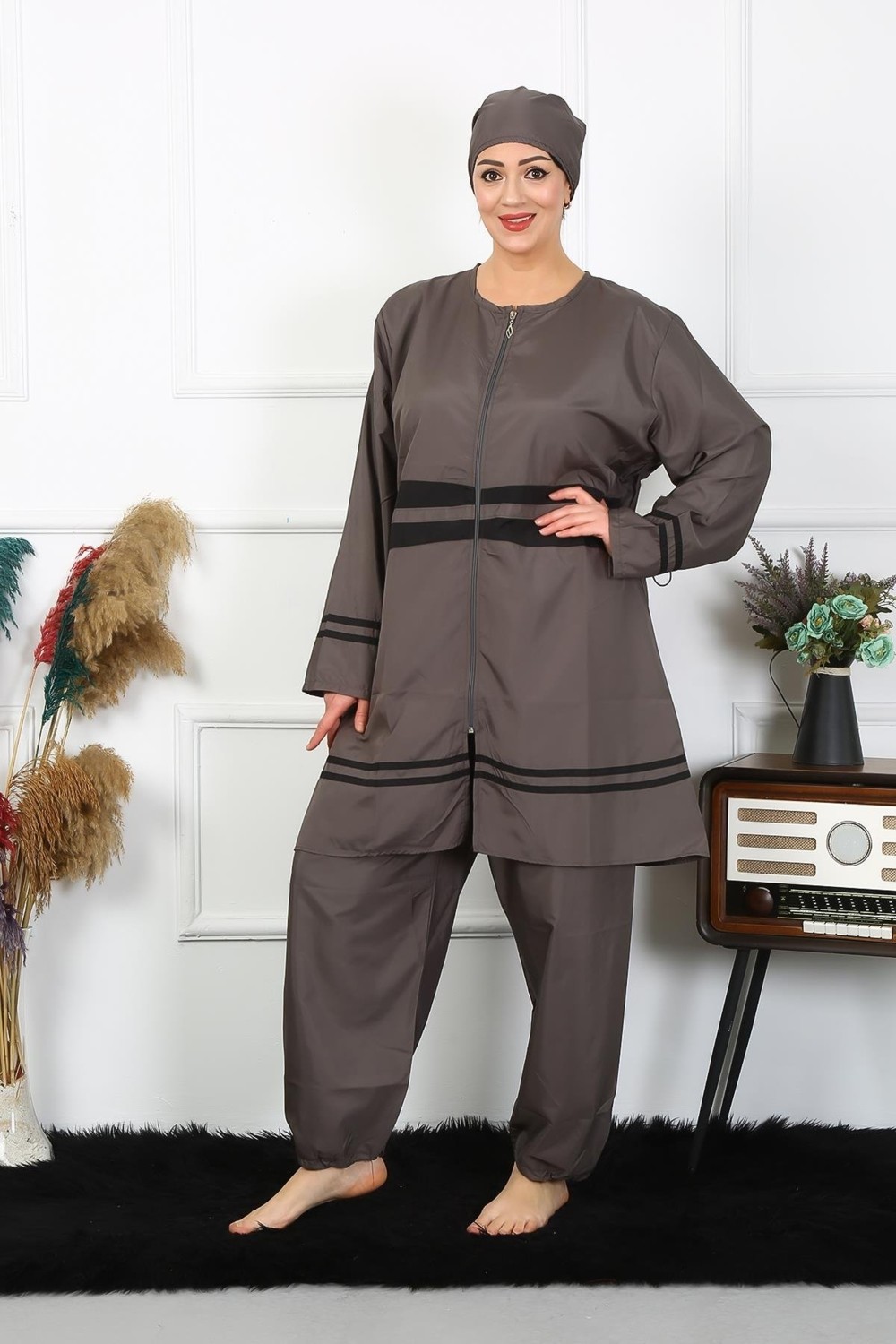 Akbeniz Büyük Beden Tesettür Mayo 7XL-8XL-9XL-10XL Füme 55010 görsel 2