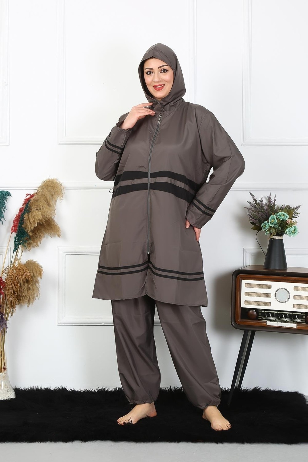 Akbeniz Büyük Beden Tesettür Mayo 7XL-8XL-9XL-10XL Füme 55010 görsel 3