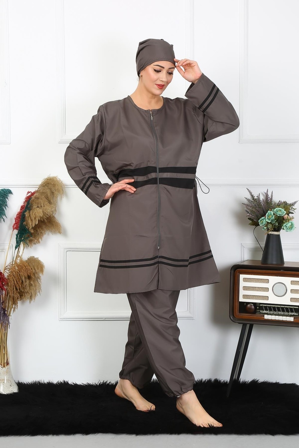 Akbeniz Büyük Beden Tesettür Mayo 7XL-8XL-9XL-10XL Füme 55010 görsel 4