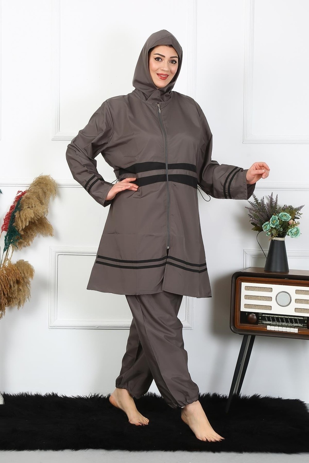 Akbeniz Büyük Beden Tesettür Mayo 7XL-8XL-9XL-10XL Füme 55010 görsel 5