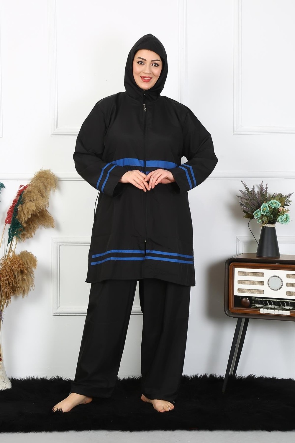 Akbeniz Büyük Beden Tesettür Mayo 7XL-8XL-9XL-10XL Siyah 55011 görsel 3