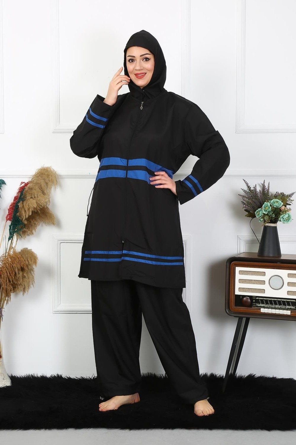 Akbeniz Büyük Beden Tesettür Mayo 7XL-8XL-9XL-10XL Siyah 55011 görsel 4