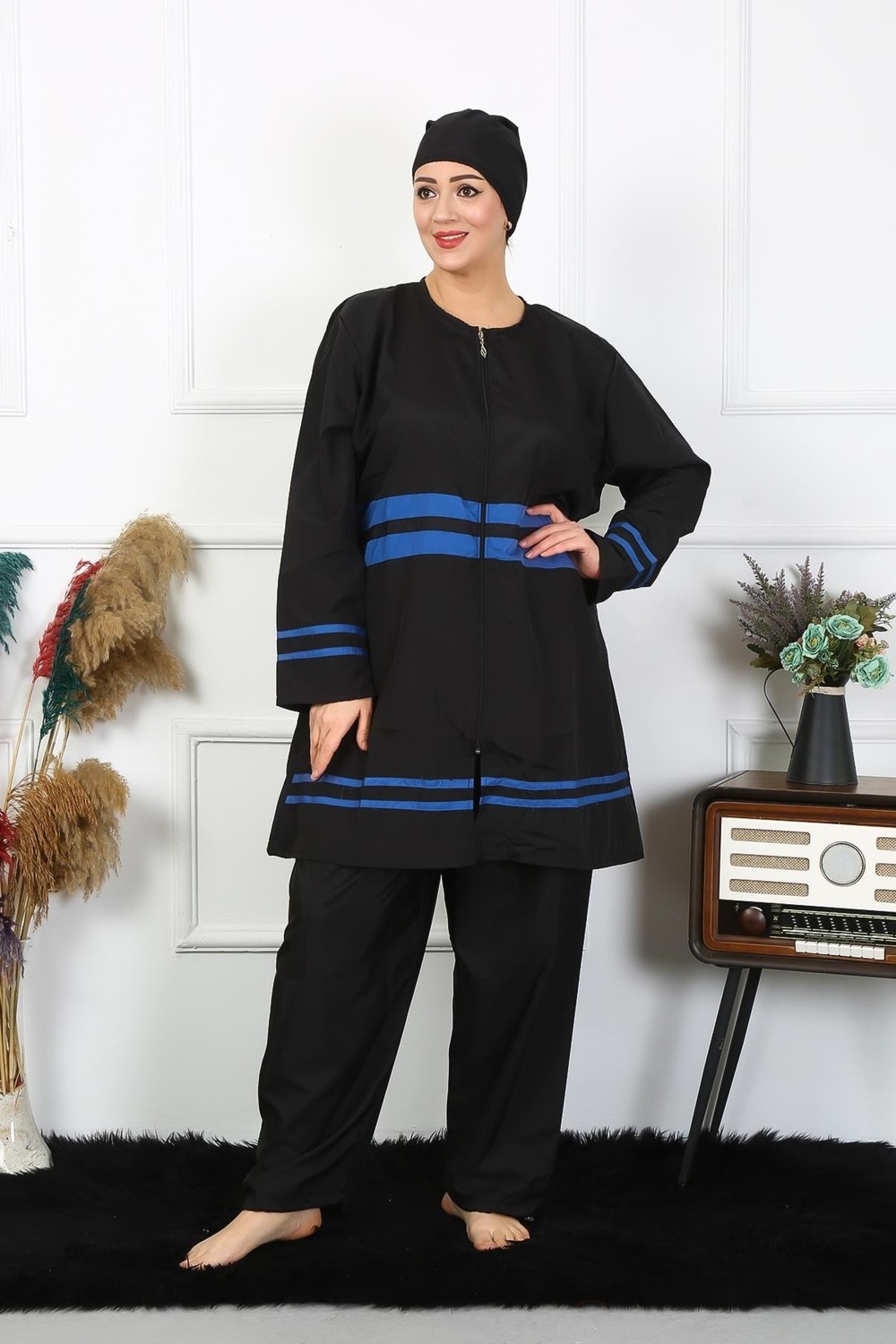 Akbeniz Büyük Beden Tesettür Mayo 7XL-8XL-9XL-10XL Siyah 55011 görsel 5