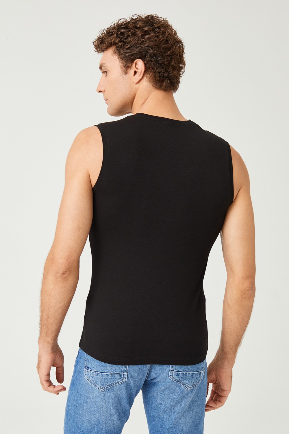 FSM 1453 Fsm1453 Erkek Pamuklu Süprem Penye Slim Fit V- Yaka Kolsuz Likralı Üst 2'li - 1015 görsel 6