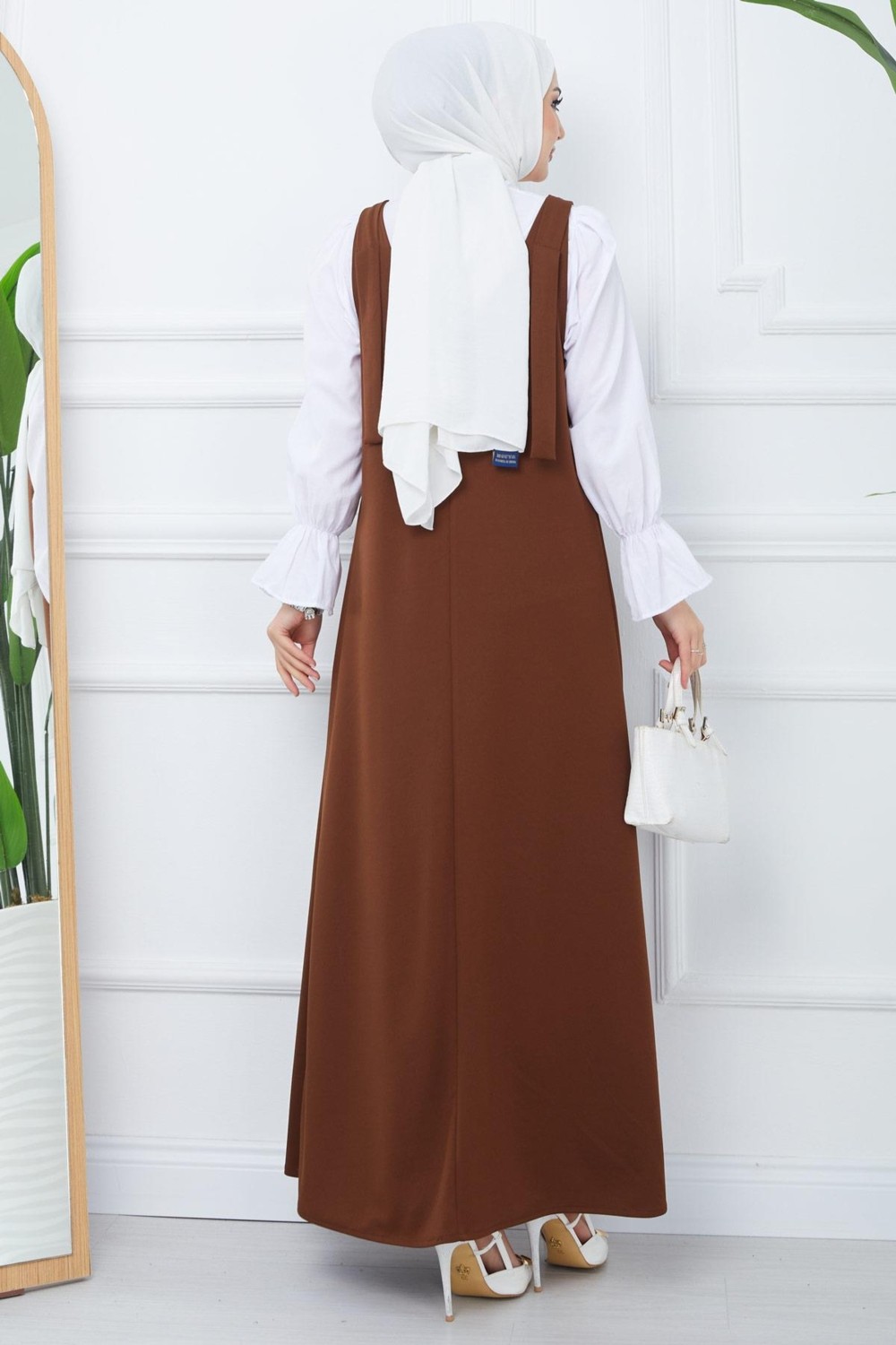 Hafsa Mina Nehir Örme Jile Elbise Kahverengi HM2389 görsel 5