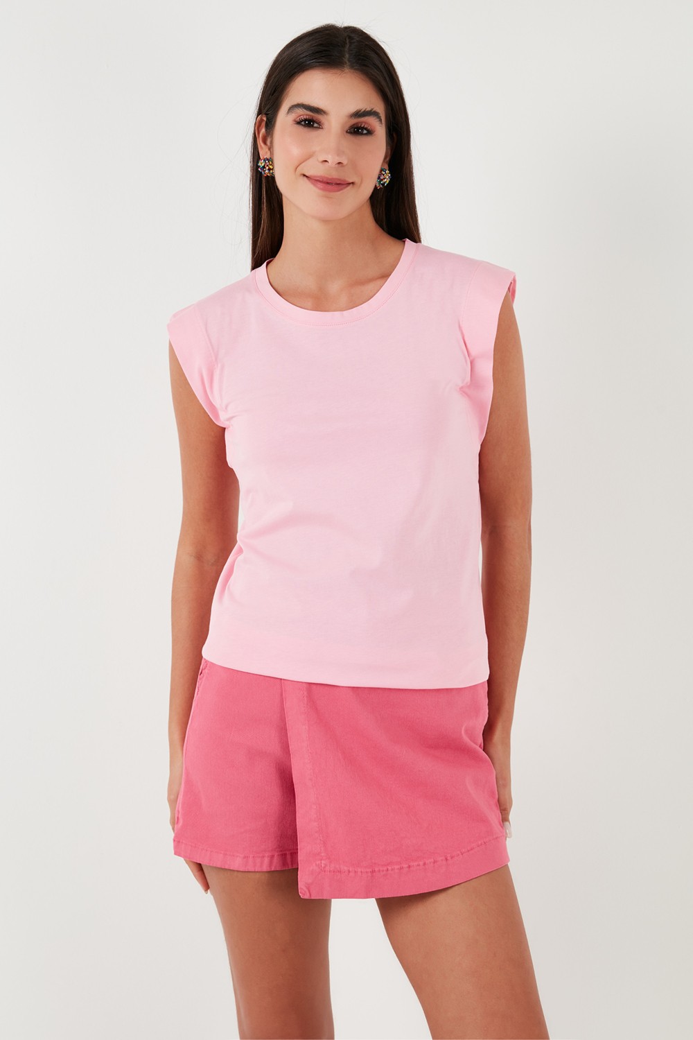 Lela % 100 Pamuklu Bisiklet Yaka Kolsuz T Shirt Bayan T Shirt 5864019