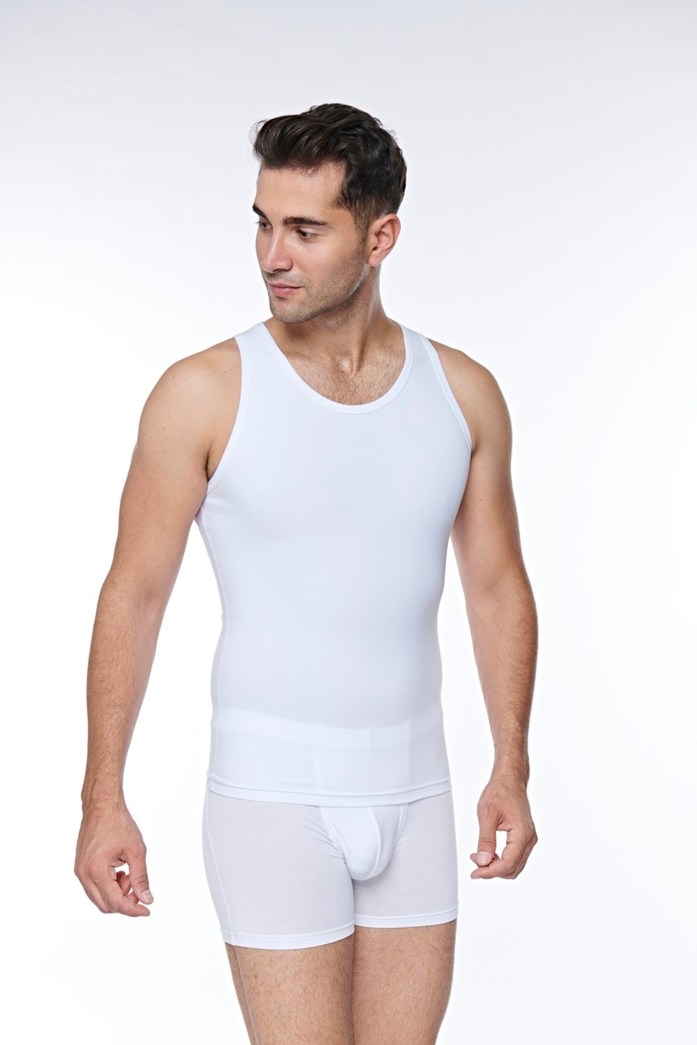 FSM 1453 Fsm1453 Erkek Pamuklu Slim Fit Sıkılaştırıcı Korse Beyaz Likralı Atlet 6'lı -1011