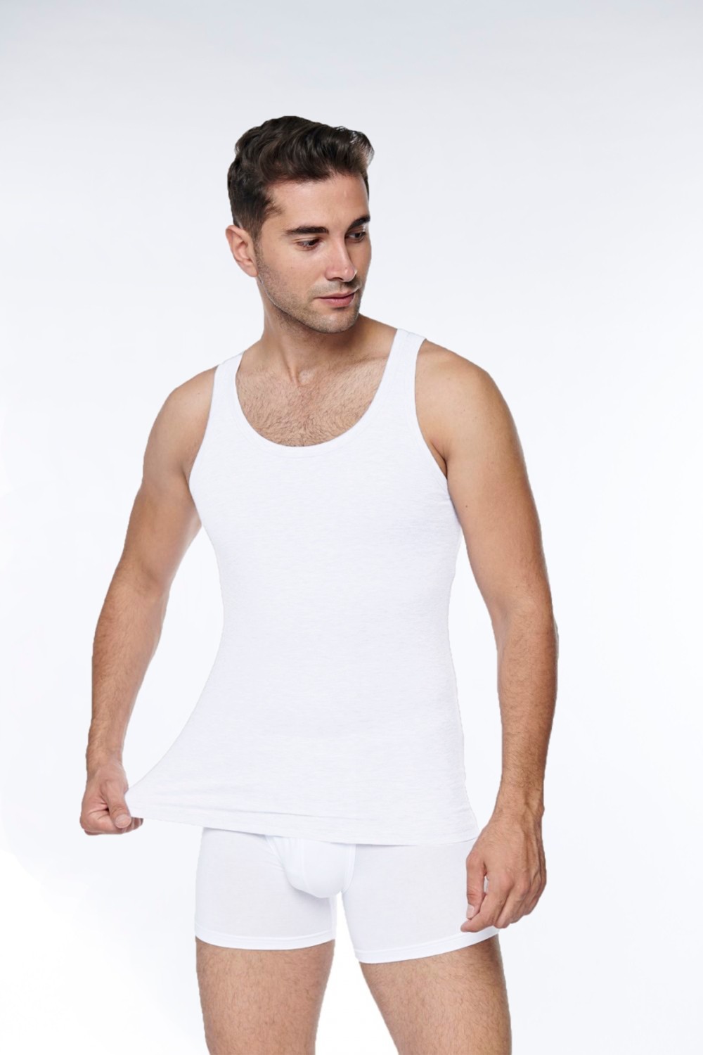 FSM 1453 Fsm1453 Erkek Pamuklu Slim Fit Sıkılaştırıcı Korse Beyaz Likralı Atlet 6'lı -1011 görsel 2
