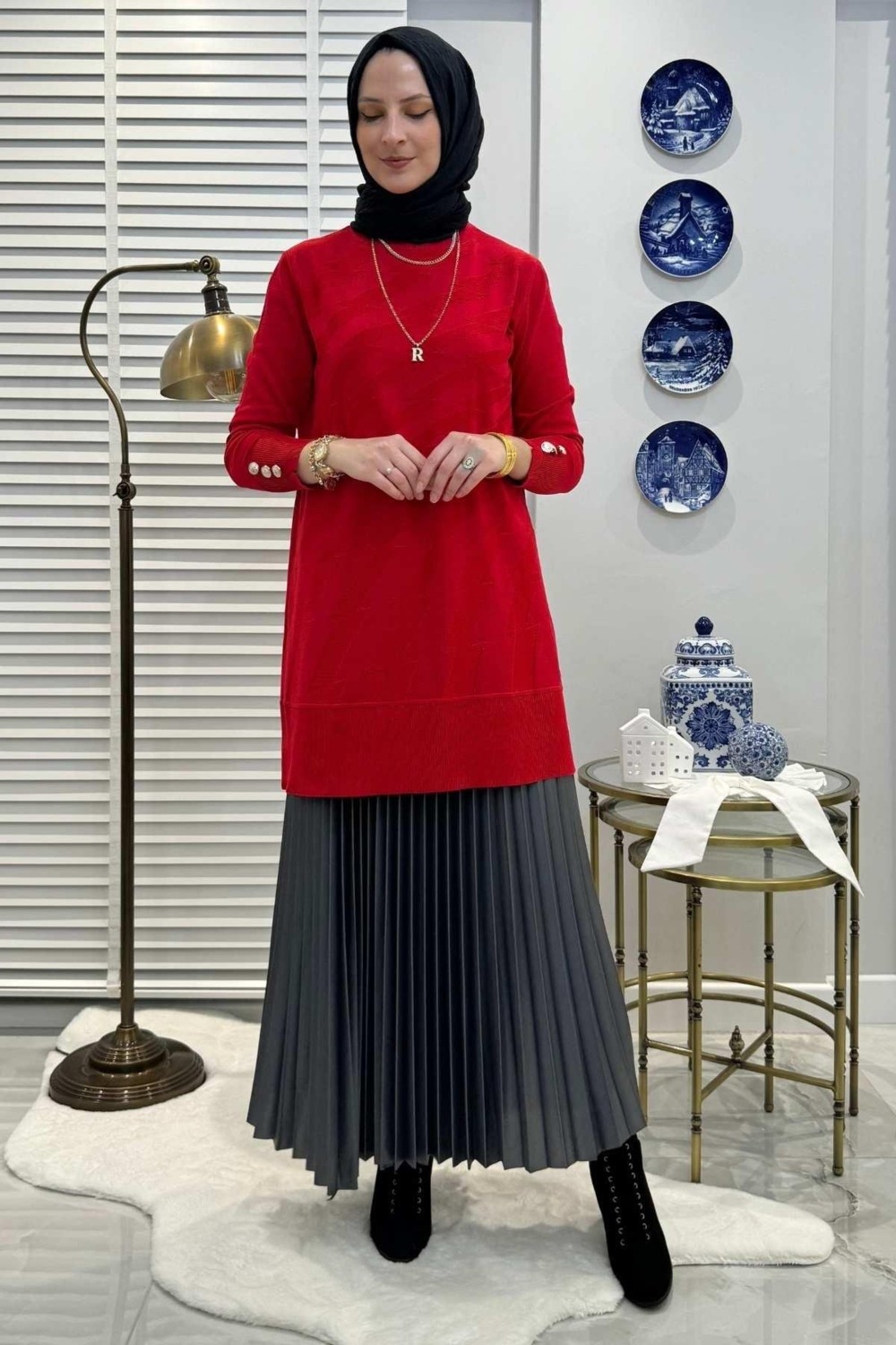 Rabia Şamlı Bilge Kırmızı Triko Tunik