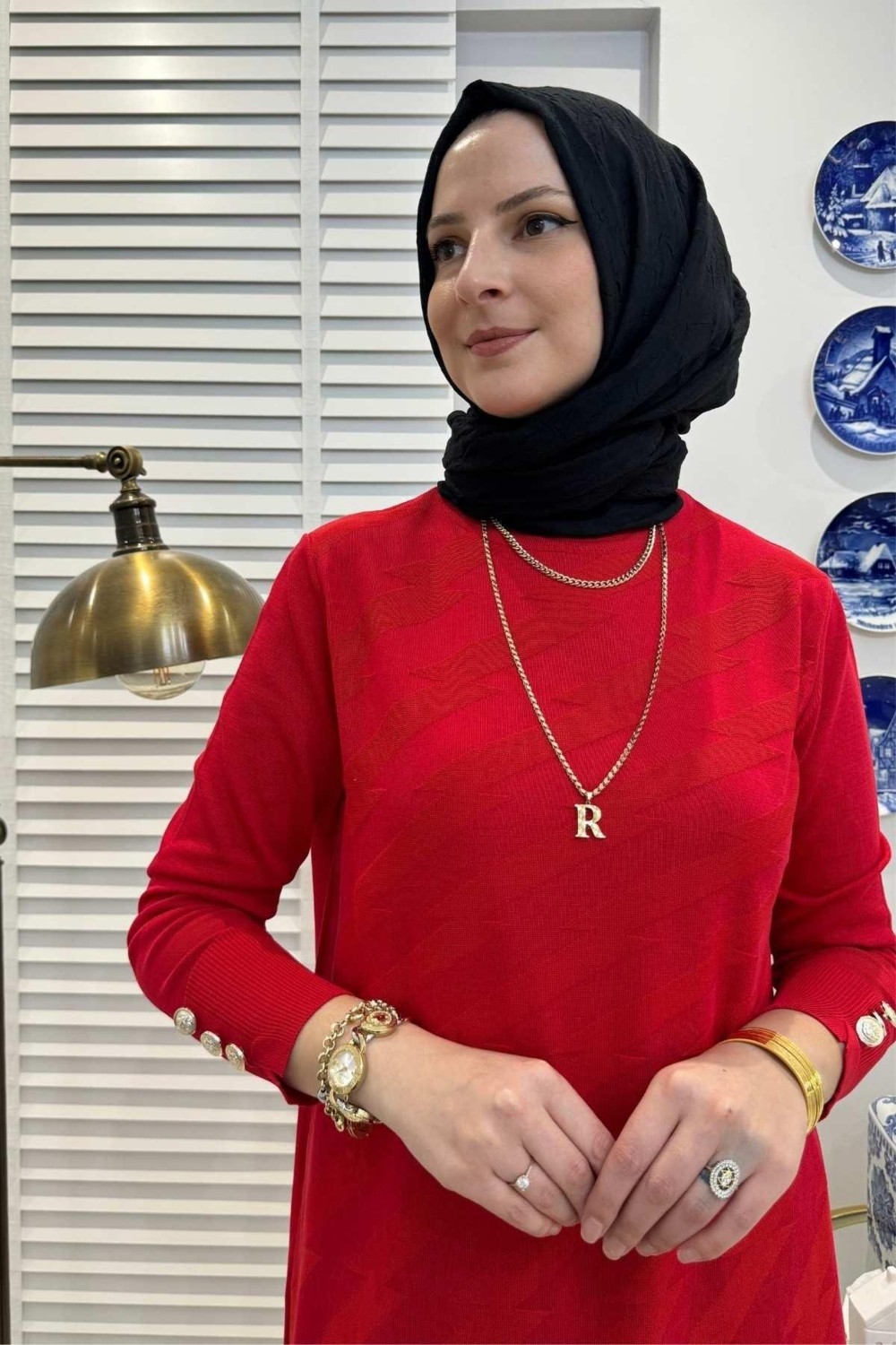Rabia Şamlı Bilge Kırmızı Triko Tunik görsel 2