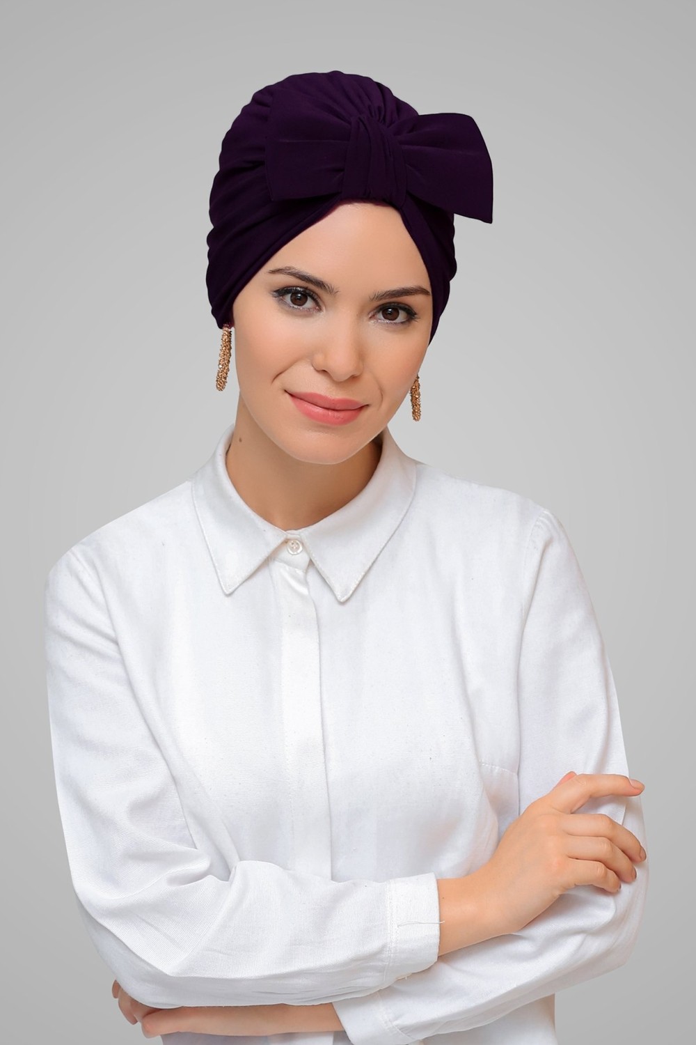 Hürrem Bone Mürdüm Pratik Hazır Geçmeli Tesettür Bone Sandy Kumaş Fiyonklu Büzgülü 7006_07 görsel 3