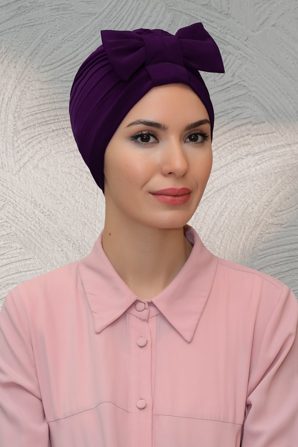 Hürrem Bone Bordo Pratik Hazır Geçmeli Tesettür Bone Sandy Kumaş Fiyonklu Büzgülü 7010_16 görsel 3