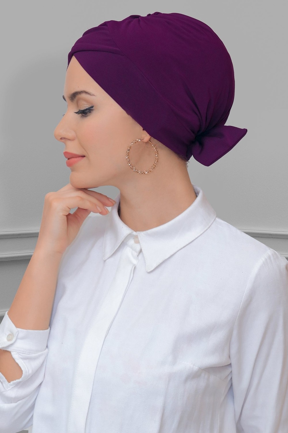 Hürrem Bone Şarabi Pratik Hazır Geçmeli Tesettür Bone Sandy Kumaş Fiyonklu Çift Taraflı Tek Çapraz 1833_08 görsel 3