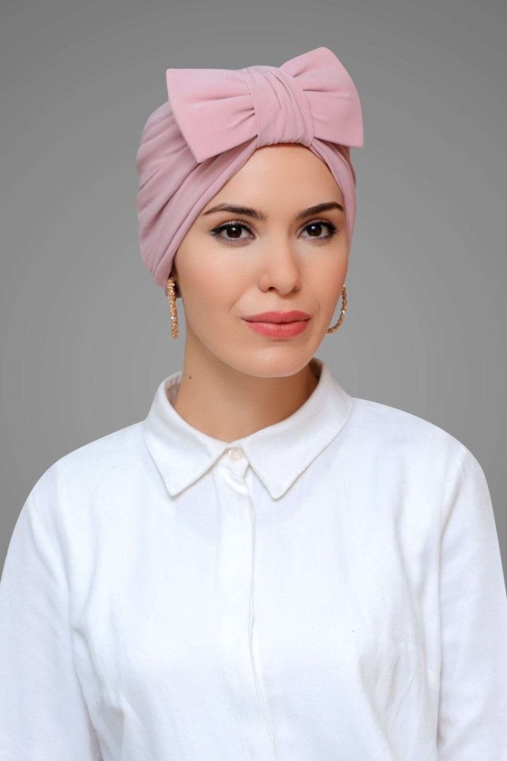 Hürrem Bone Pudra Pratik Hazır Geçmeli Tesettür Bone Sandy Kumaş Fiyonklu Büzgülü 7006_06