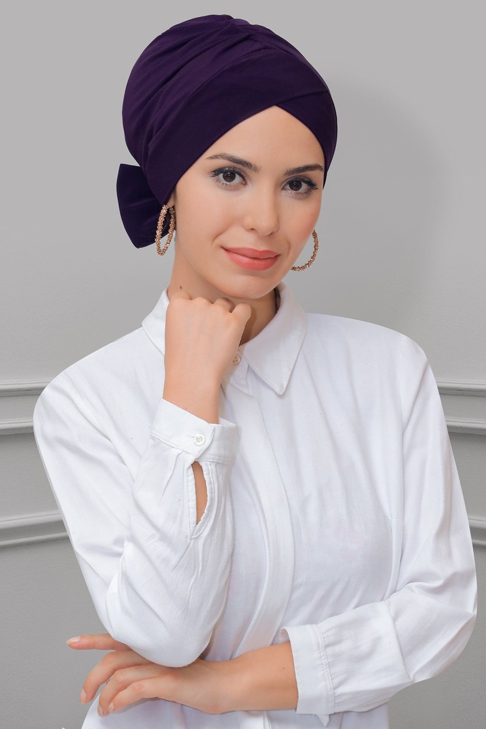 Hürrem Bone Şarabi Pratik Hazır Geçmeli Tesettür Bone Sandy Kumaş Fiyonklu Çift Taraflı Tek Çapraz 1833_08 görsel 2