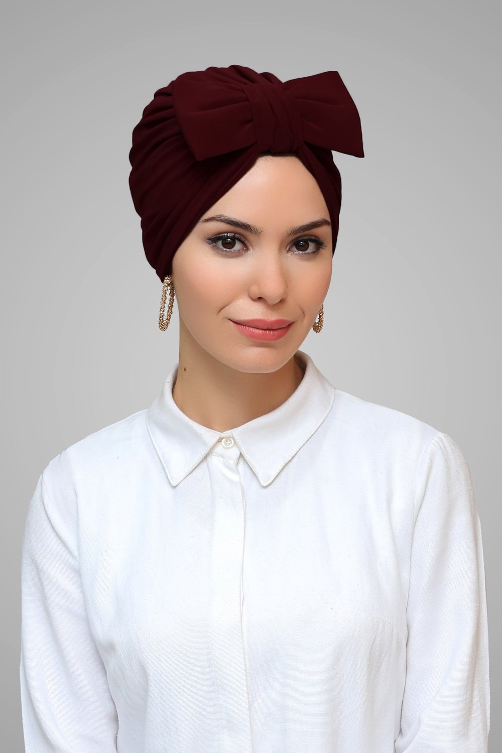 Hürrem Bone Mürdüm Pratik Hazır Geçmeli Tesettür Bone Sandy Kumaş Fiyonklu Büzgülü 7006_07 görsel 5