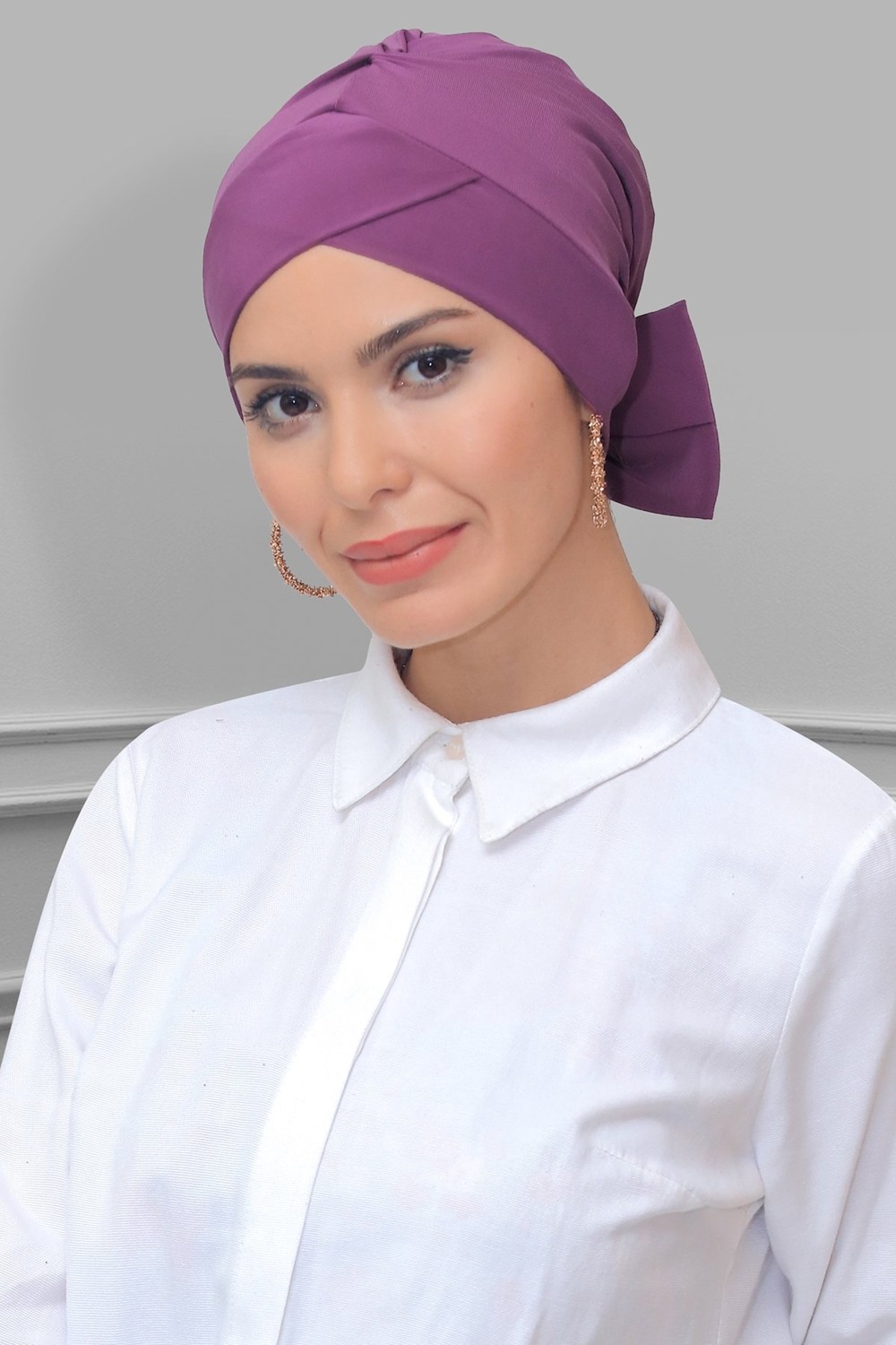 Hürrem Bone Koyu Gül K. Pratik Hazır Geçmeli Tesettür Bone Sandy Kumaş Fiyonklu Çift Taraflı Tek Çapraz 1833_21