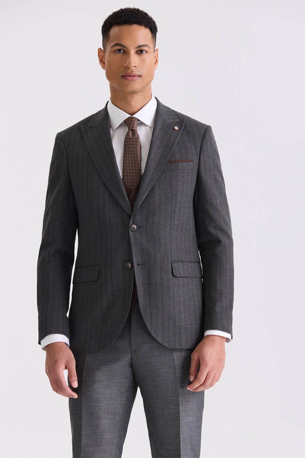 Jakamen Antrasit Slim Fit Sivri Yaka Çizgili Kombinli Yelekli Takım Elbise görsel 2