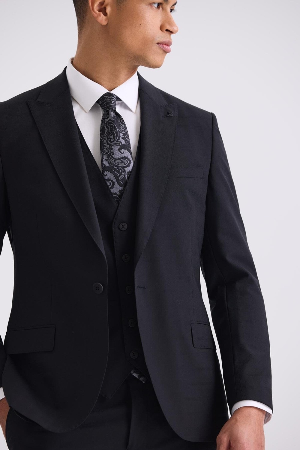 Jakamen Siyah Slim Fit Sivri Yaka Yelekli Yünlü Takım Elbise görsel 3