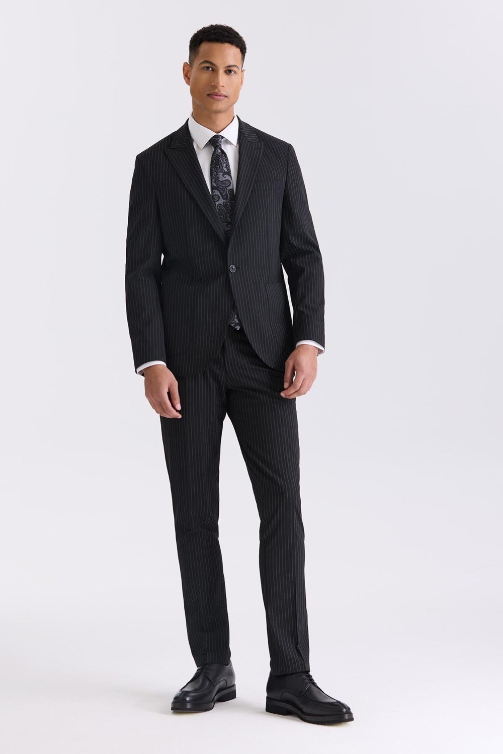 Jakamen Lacivert Slim Fit Sivri Yaka Strech Çizgili Jogger Takım Elbise görsel 5
