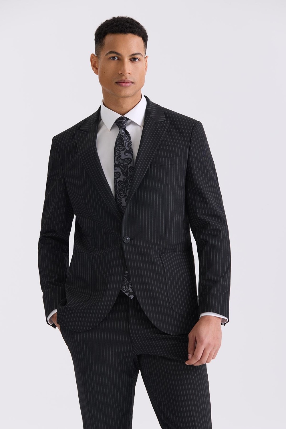 Jakamen Lacivert Slim Fit Sivri Yaka Strech Çizgili Jogger Takım Elbise görsel 6