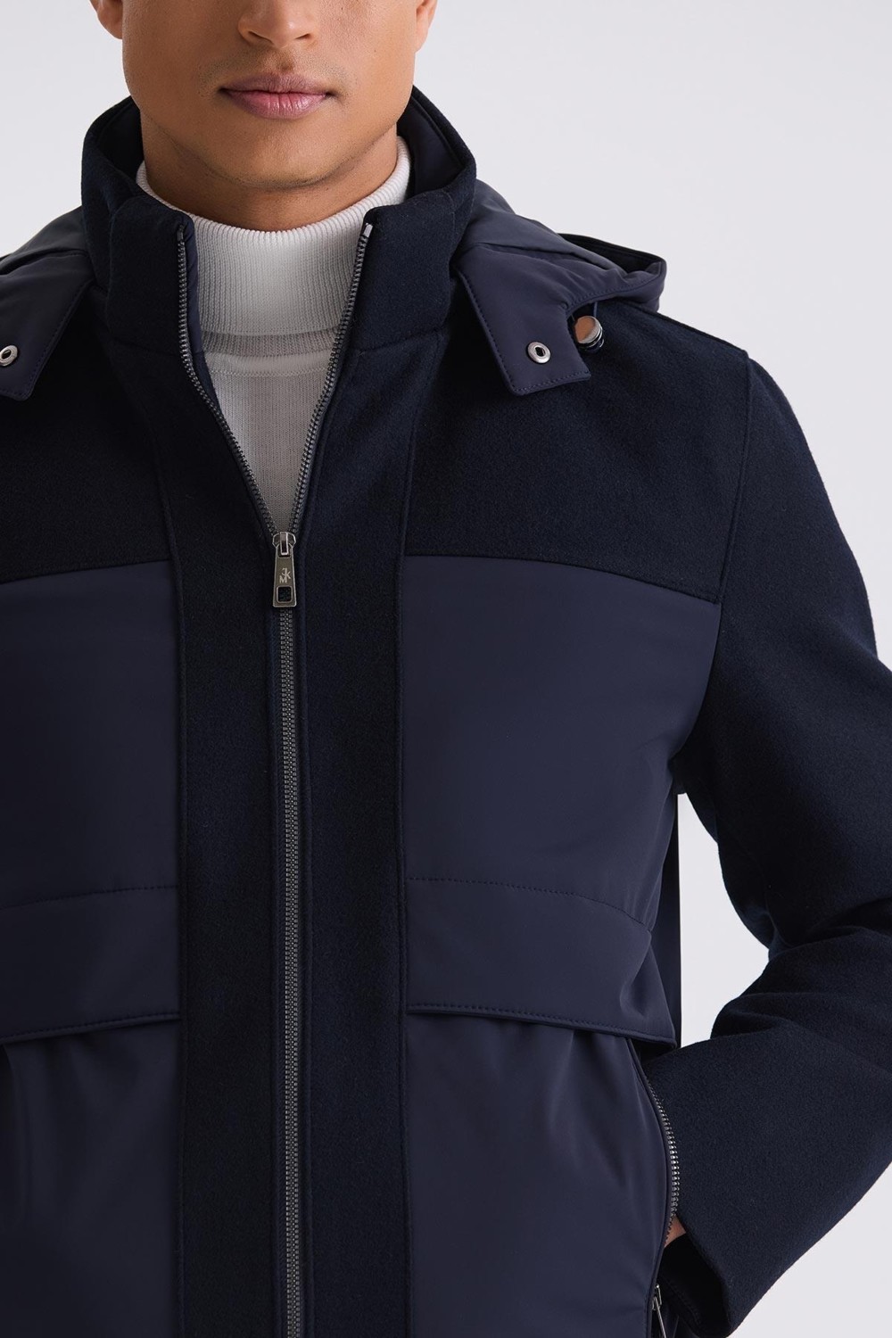 Jakamen Lacivert Comfort Fit Kapüşonlu Fermuar Detaylı Kışlık Mont görsel 3