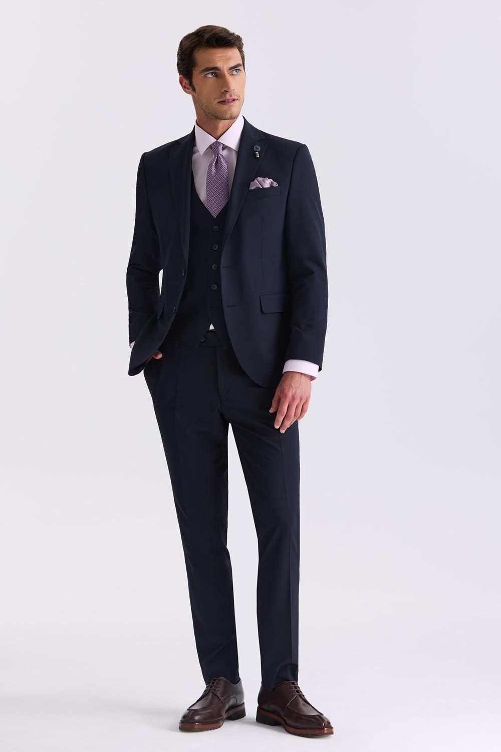 Jakamen Lacivert Slim Fit Mono Yaka Yelekli Takım Elbise Erkek İçin Şık Tasarım