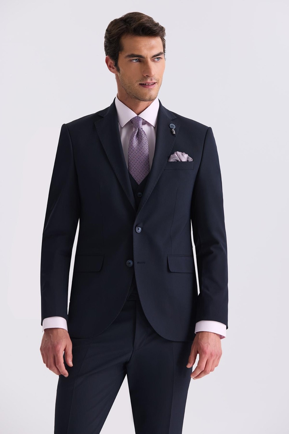 Jakamen Lacivert Slim Fit Mono Yaka Yelekli Takım Elbise Erkek İçin Şık Tasarım görsel 2